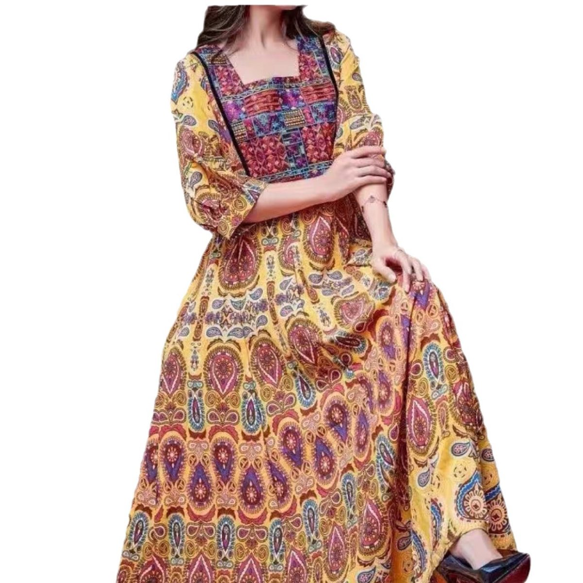 Bohemian ethnic style travel photography big swing embroidery dress women's long skirt wholesale - Image 5