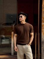 Old money style crew neck knitted short-sleeved T-shirt men's casual 2026 summer breathable and comfortable solid color striped base shirt trend - Image 3