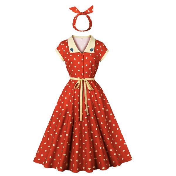 European and American cross-border women's clothing hot sale French vintage Hong Kong polish dot dress heavy industry embroidery waist 10013