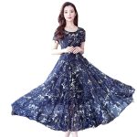 2025 summer new middle-aged ice silk long dress with wide hem, elegant slimming floral long dress for women - Image 5