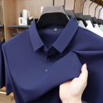 Foreign trade wholesale high-end seamless ice silk short-sleeve polo shirt men's summer solid color lapel breathable sweat-absorbent T-shirt - Image 4