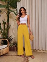 Solid color new women's pants, flow-style pants, wide waist palazzo beach pants, loose pocket cross-border pants - Image 5