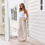 LILLUSORY Women's Linen Summer Palazzo Pants Flowy Wide
