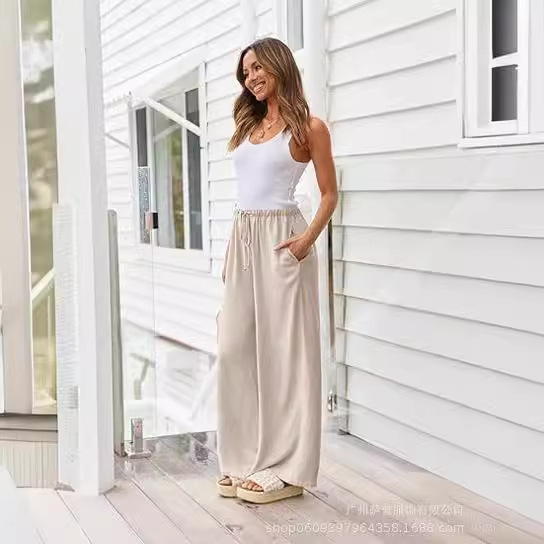 LILLUSORY Women's Linen Summer Palazzo Pants Flowy Wide