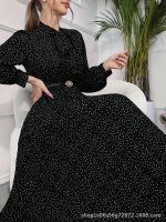 Women's long-sleeved pleated dress with full polka dot print tie collar (no belt) new cross-border - Image 4