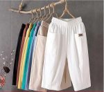 Cotton linen cropped pants women's summer loose plus size linen elastic waist small foot harem pants versatile slacks 8207