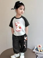 Children's cotton summer suit girls' 2026 new baby girl goes out to fry the street short-sleeved casual sports two-piece set - Image 4