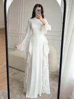 Cross-border Amazon 2026 new Temu European and beautiful women's elegant casual high-waisted solid color flared sleeve dress - Image 3