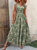 In stock 2026 Independent Site Bestselling New Printed V-Neck Waist-Cinching Long Dress European and American Cross-border Amazon Dress - Image 4