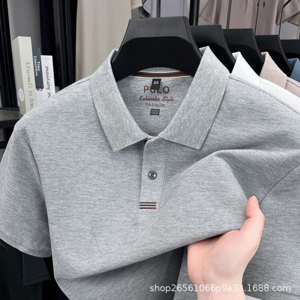 High-quality collared middle-aged and youth clothing, foreign trade trendy brand embroidery, 70% cotton, no-iron-free polo shirt, men's short-sleeve top