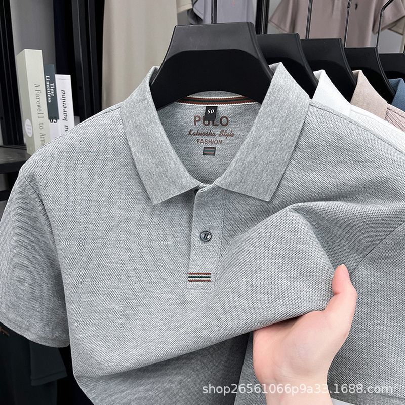 O1CN01lWg2G21ajDpbZ33wz_2217708903365-0-cib.jpg High-quality collared middle-aged and youth clothing, foreign trade trendy brand embroidery, 70% cotton, no-iron-free polo shirt, men's short-sleeve top - Image 1