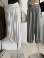 KEKEZOON Korean Style Pleated Waist Lightweight Breathable Jogger Lantern Pants Modal Nine-Point Casual Pants 8339