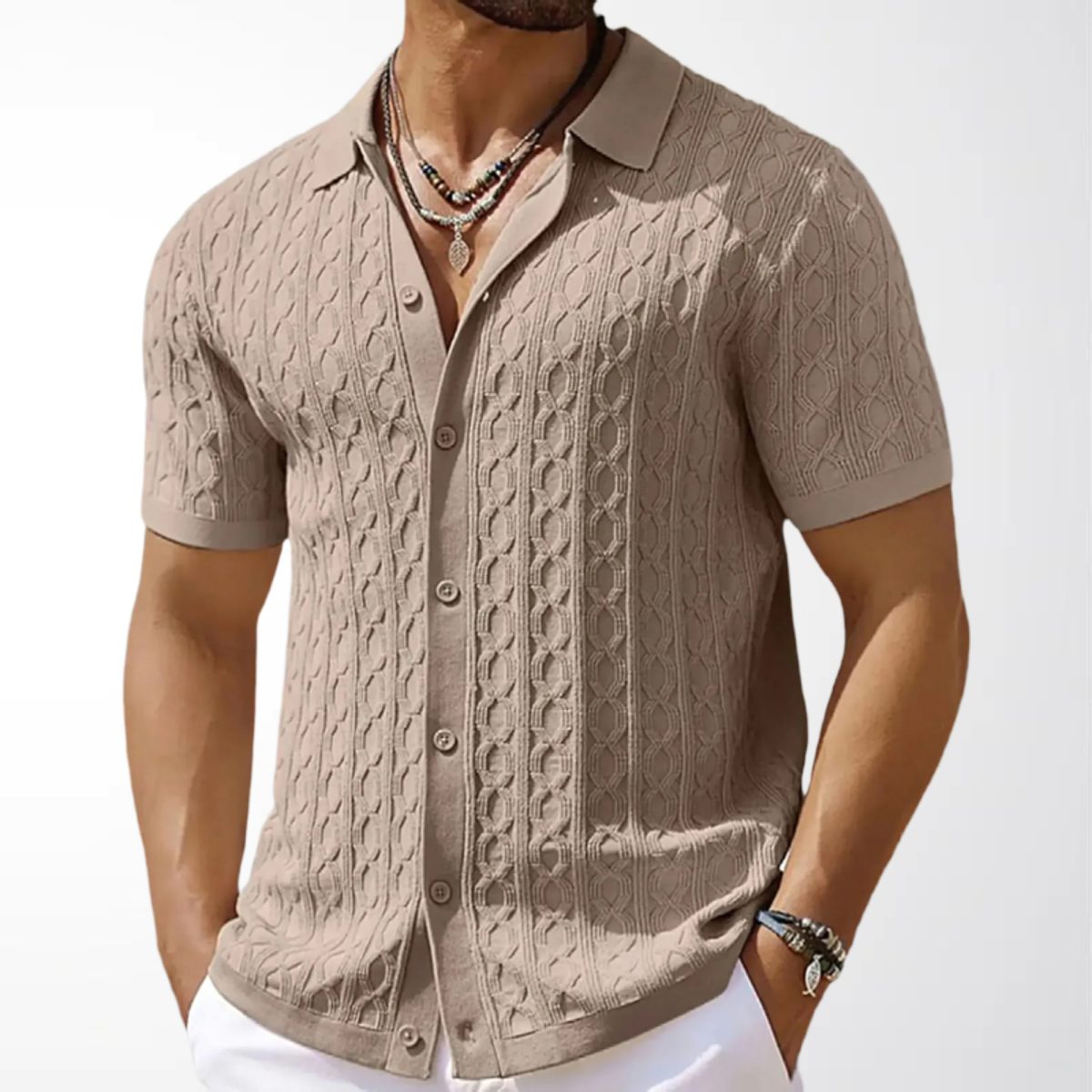 Foreign trade men's clothing European and American summer casual knitted shirts men's jacquard short-sleeved cardigans business polo shirts SY0084 - Image 3