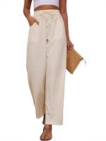 Solid color new women's pants, flow-style pants, wide waist palazzo beach pants, loose pocket cross-border pants - Image 2