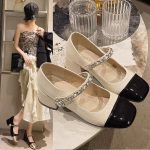 Pearl Shoes Mary Jane Shoes Women's 2024 New Pre-Spring Small Fragrance Retro Thick Heel Medium Heel Small Leather Shoes Autumn