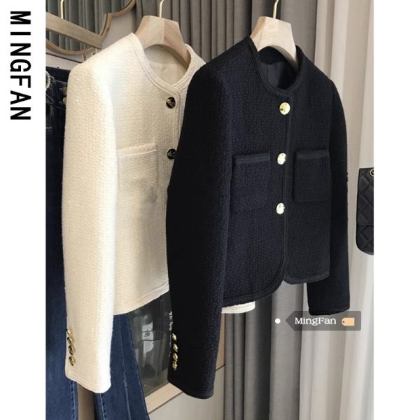 Tweed black suit small fragrant jacket women's autumn and winter new temperament high-end top women