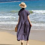 26 Spring/Summer new yarn-dyed all-linen relaxed comfortable breathable striped A-line loose mid-length women's dress - Image 3