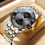 Classic Men's Watch Men's Business Quartz Men's Watch Large Dial Steel Strap Fully Automatic Non-Mechanical Watch Waterproof Gold Gold - Image 4