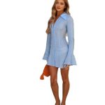 Summer 2026 new European and American flared sleeve cross-border foreign trade women's multi-button simple linen solid color shirt and short dress - Image 5