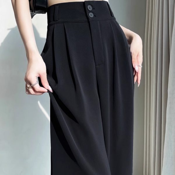 Ice silk wide-leg pants for women, summer thin 2025 new drape high-waisted straight-leg suit pants, professional formal wear for petite women