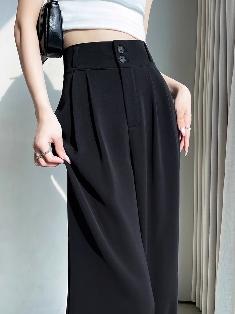 O1CN01pKF2jS1IuWW9Hfk0c_2883700953-0-cib-1.jpg Ice silk wide-leg pants for women, summer thin 2025 new drape high-waisted straight-leg suit pants, professional formal wear for petite women - Image 1