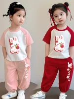 Children's cotton summer suit girls' 2026 new baby girl goes out to fry the street short-sleeved casual sports two-piece set