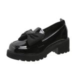Soft leather single shoes women's platform loafers 2023 new summer mid-heel women's shoes bow shiny leather shoes women's small man - Image 5