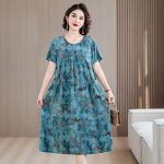 Middle-aged and elderly moms' cotton silk dresses, summer thin plus-size nightdresses, rayon loose mid-length pajamas - Image 3