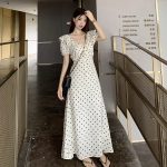 French gentle first love skirt retro polka dot dress women's summer waist cinched thin sweet temperament ruffled long skirt - Image 4