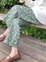 Summer cotton silk pants for outerwear, home pajama pants, nine-point vintage wide-leg straight-leg loose, cool long pants for women