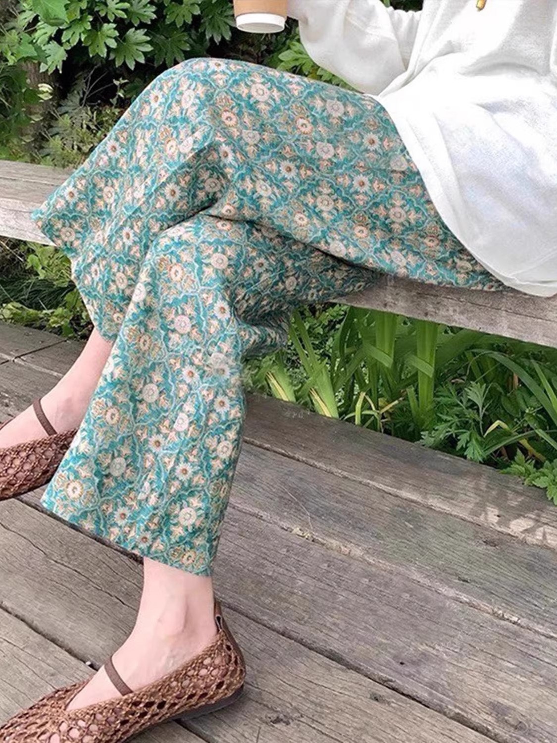 O1CN01qGpr0z1jVmpKvbB3a_2874774554-0-cib-1.jpg Summer cotton silk pants for outerwear, home pajama pants, nine-point vintage wide-leg straight-leg loose, cool long pants for women - Image 1
