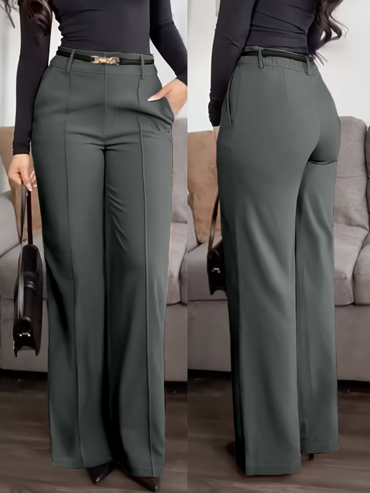 European and American cross-border new women's wholesale solid color pocket zipper suit pants, slimming professional commuter straight-leg pants - Image 4
