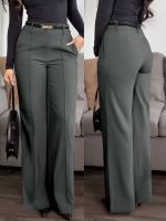 European and American cross-border new women's wholesale solid color pocket zipper suit pants, slimming professional commuter straight-leg pants - Image 4