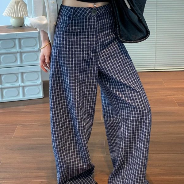 Xishi Supply 2026 Spring/Summer Bubble Cotton Plaid Pants with Slight Wrinkle Textured Loose Sickle Pants Casual Pants for Women
