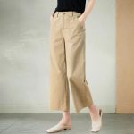 Pure cotton nine-point wide-leg pants for women, 2025 summer new loose slimming casual pants, thin high-waisted khaki pants