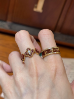 Vintage burgundy sparkling rhinestone four-leaf flower ring for women, light luxury niche design, high-end brightening pony index finger ring - Image 5