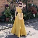 Seaside vacation yellow spaghetti strap dress, new French waist-cinching slimming wide-slung dress, summer long dress for women - Image 4