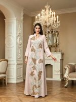 Cross-border new beaded embroidered V-neck robe dress, elegant and elegant banquet dress, long-sleeved, fashionable and loose - Image 3
