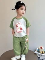 Children's cotton summer suit girls' 2026 new baby girl goes out to fry the street short-sleeved casual sports two-piece set - Image 3