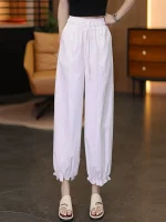 Summer thin fungus lace pants, high-waisted, loose, slimming, bloomers, casual, breathable, and versatile cropped flower bud pants - Image 5