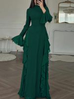 Cross-border Amazon 2026 new Temu European and beautiful women's elegant casual high-waisted solid color flared sleeve dress - Image 4