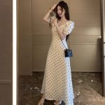 French gentle first love skirt retro polka dot dress women's summer waist cinched thin sweet temperament ruffled long skirt - Image 3