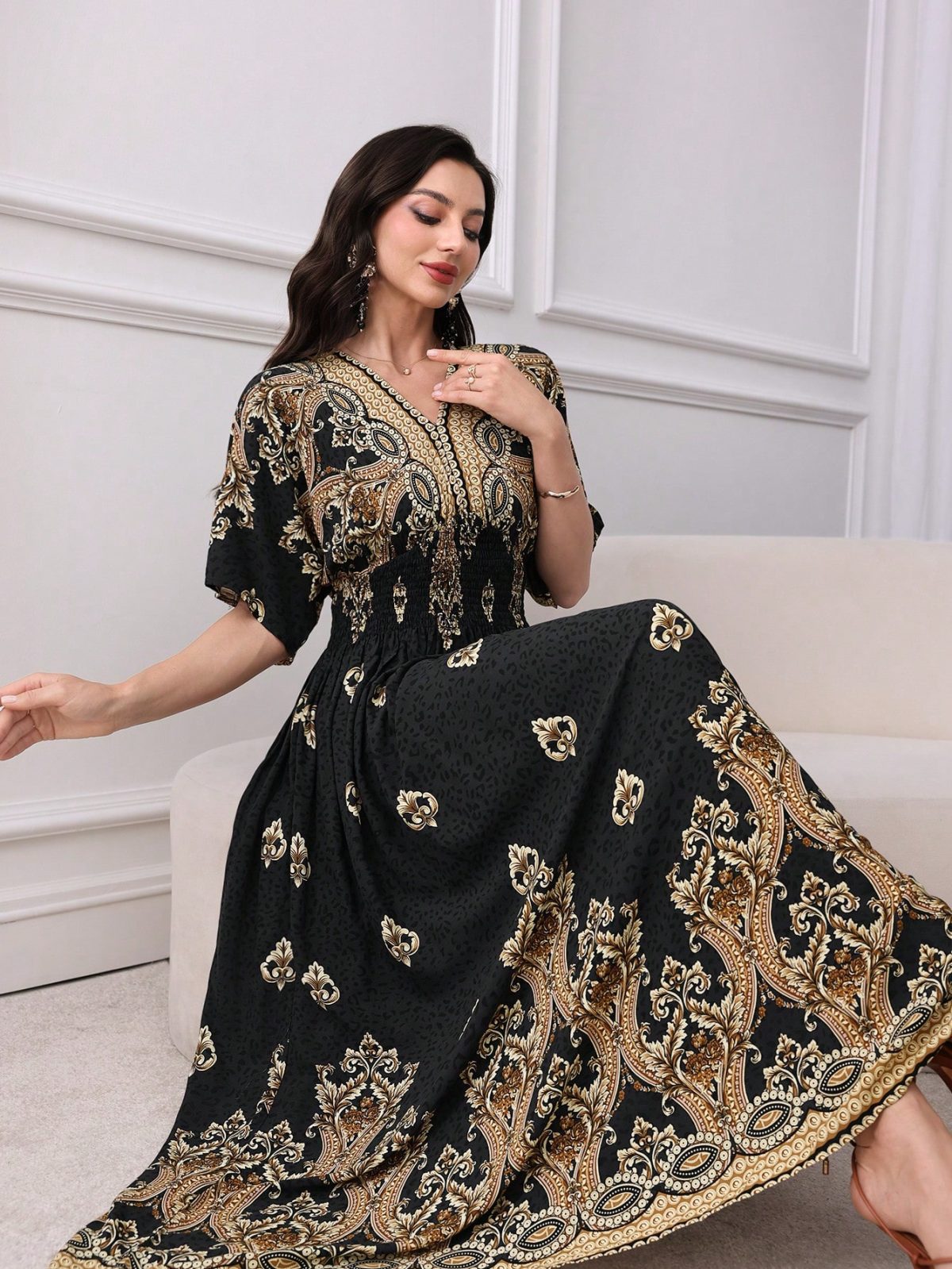 O1CN01t8d5SM1UQ5ddKPZrw_2220783422511-0-cib.jpg Elegant casual fashion full print women's dress, fashionable print, spring/summer shoulder sleeve long dress - Image 1