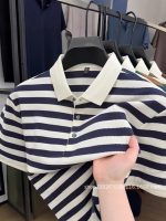 Cross-border e-commerce new striped T-shirt, trendy short-sleeve collared polo shirt, men's short-sleeve top