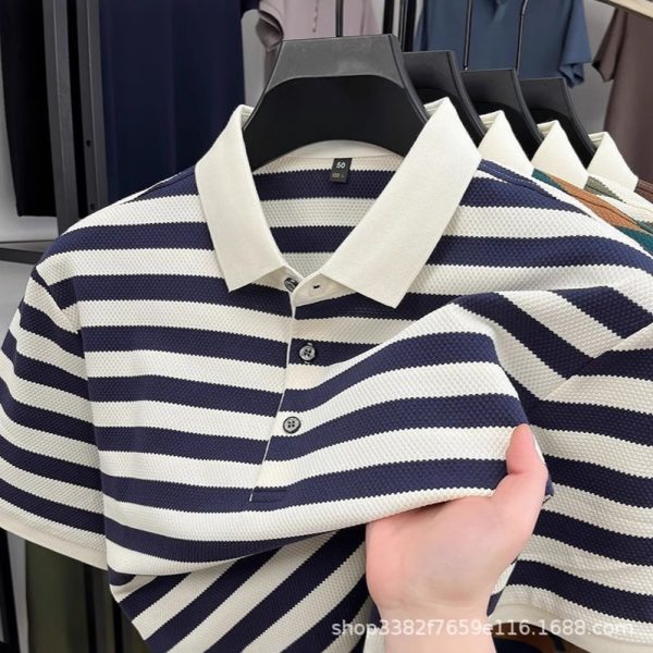 Cross-border e-commerce new striped T-shirt, trendy short-sleeve collared polo shirt, men's short-sleeve top