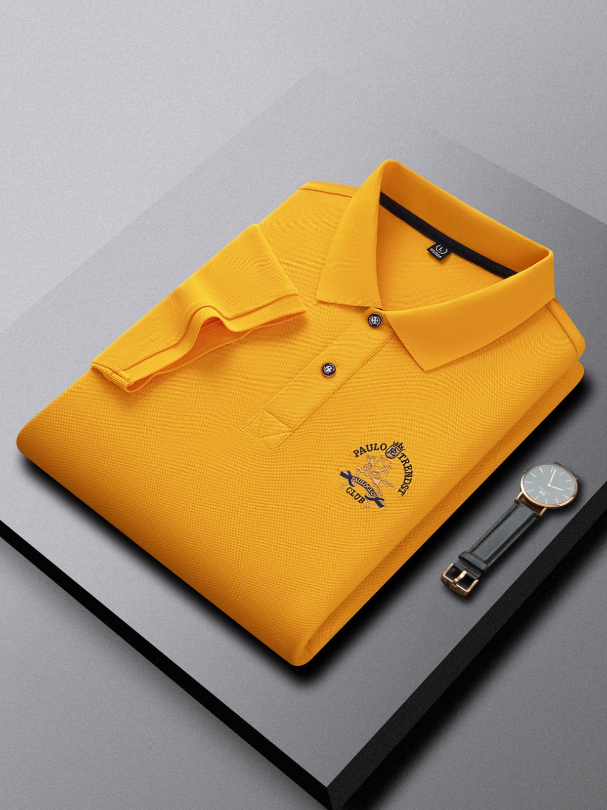 High-end summer men's polo shirt, silky pearl cotton floor cotton with a collar and embroidery, business casual dad's plus-size short-sleeve T-shirt - Image 2