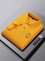 High-end summer men's polo shirt, silky pearl cotton floor cotton with a collar and embroidery, business casual dad's plus-size short-sleeve T-shirt - Image 2