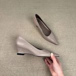 5CM French Pointed Toe Light Gray Wedge Heel Flats Women's Workplace Extra Soft Shallow Work Shoes Elegant High Heels Brand New