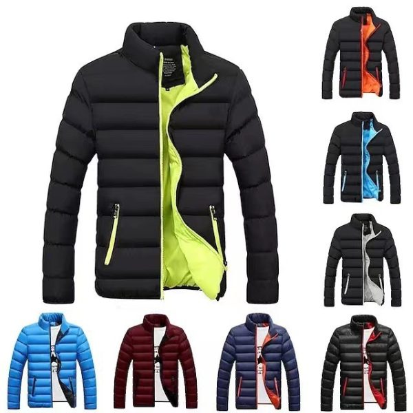 Foreign trade cross-border new men's stand-up collar cotton clothes men's Korean version of youth casual simple zipper color-blocking cotton clothes wholesale