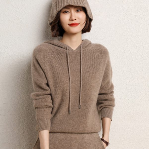 Hooded Cardigan Sweater Women's 100 Wool Fall/Winter New Hooded Cashmere Sweater Knitted Base Hoodie Thick